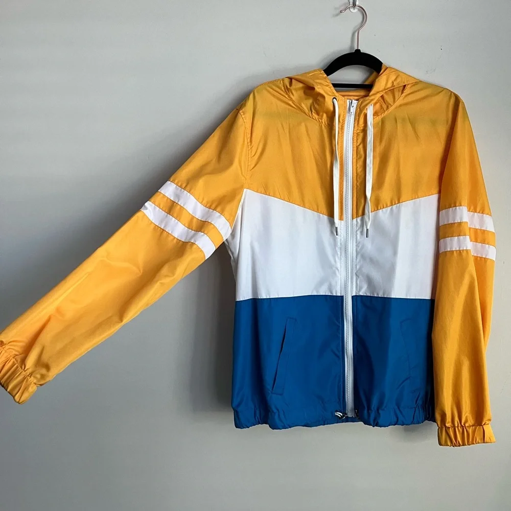 Yellow and Blue Colorblock Zippered Windbreaker Jacket | ZINE - Picture 2 of 8